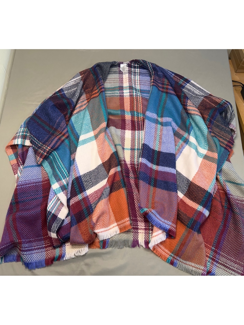 Plaid Acrylic Shawl Wrap with Fringe - Multi Color